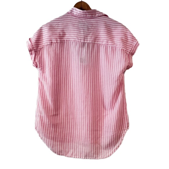 Lola River Pink White Striped Miley Popover Top Carnation Small Linen Blend - Picture 4 of 7